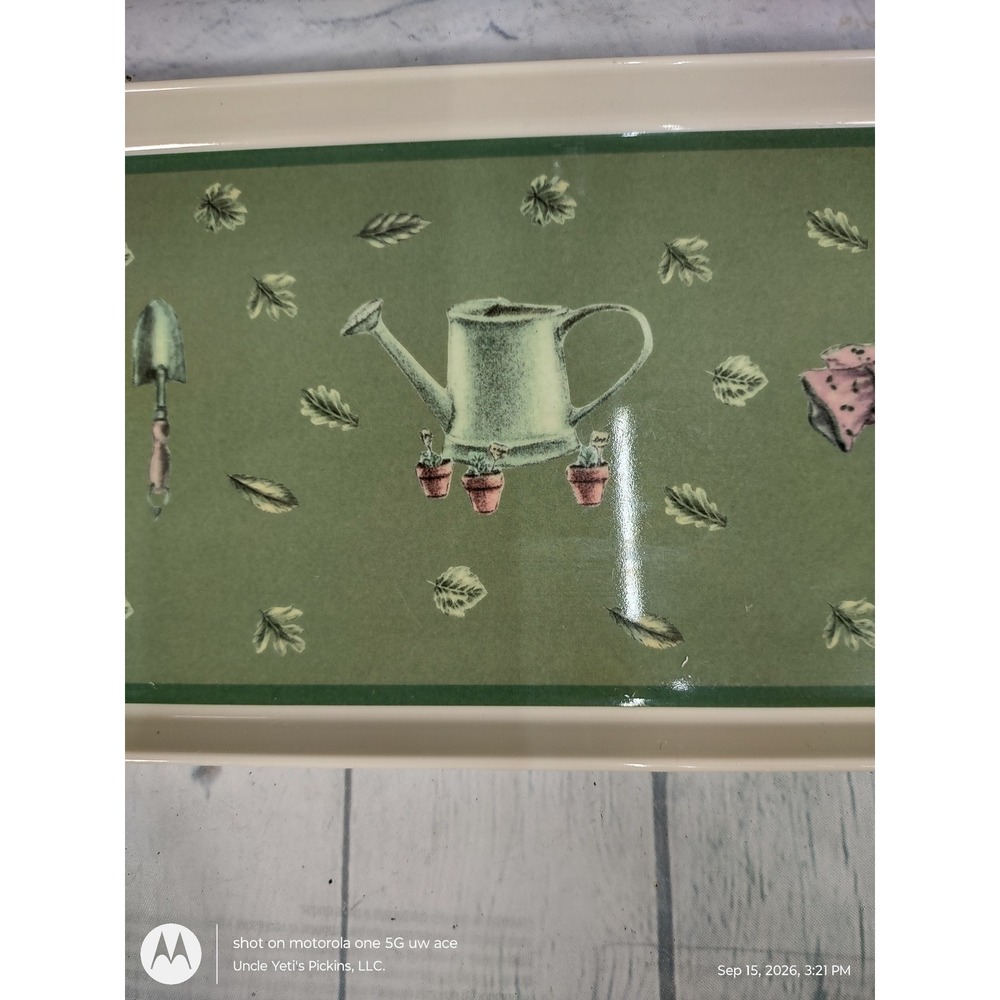 Pfaltzgraff Precidio Melamine Garden Serving Tray Green Watering Can 14 Inch - Picture 4 of 8